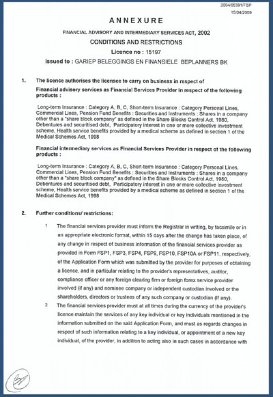Gariep FSP License
